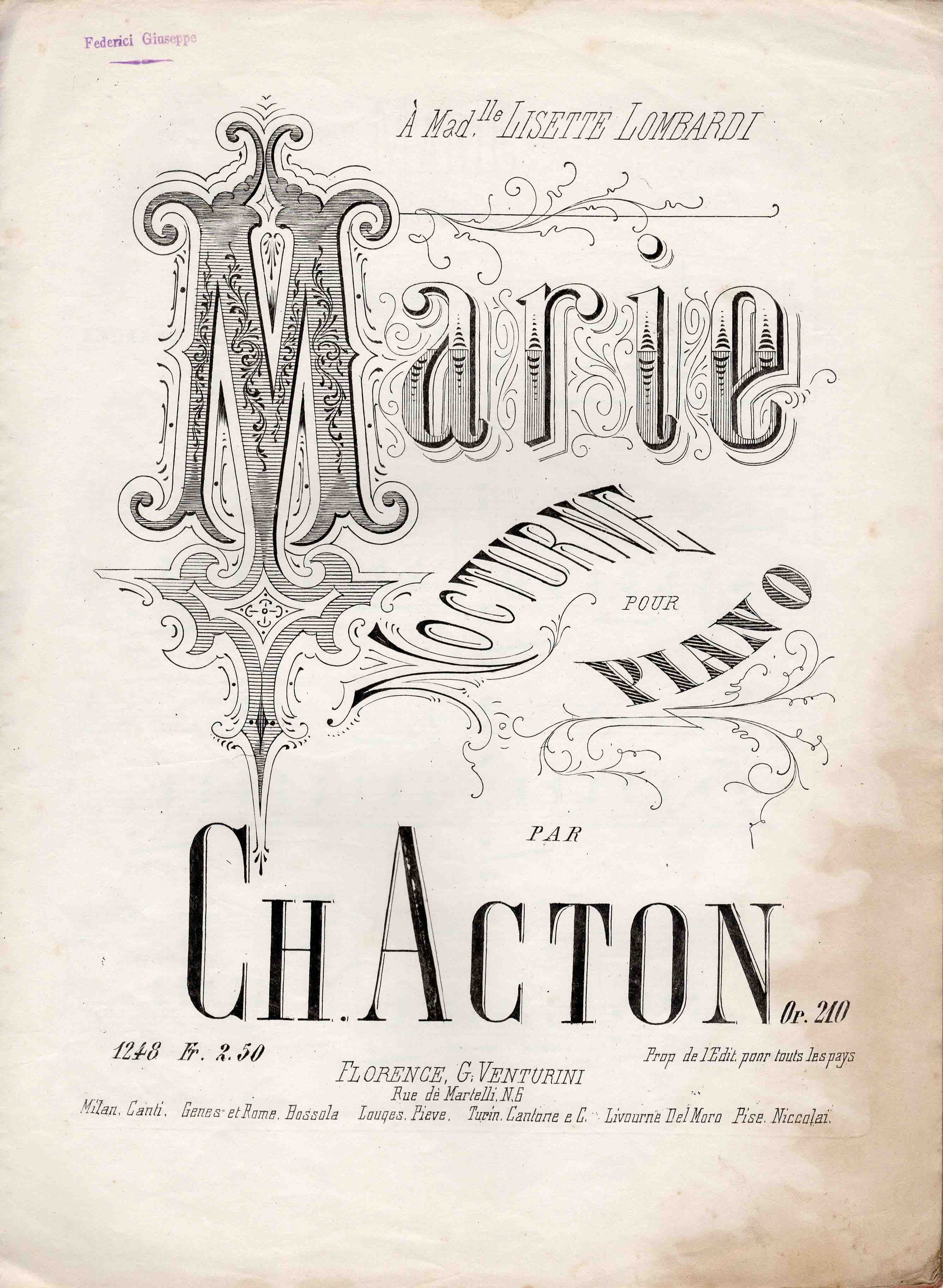 Marie. Nocturne pour piano, op. 210